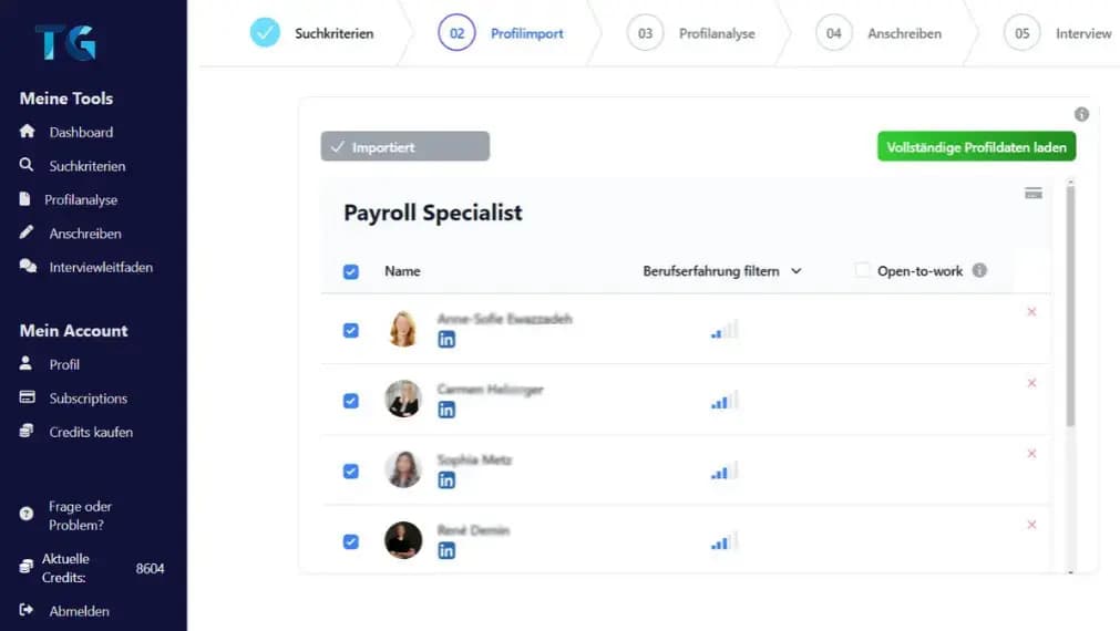 Screenshot: Aktive & passive Suche