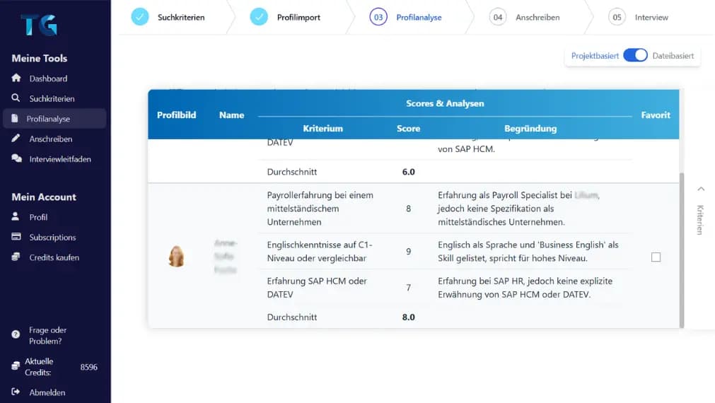 Screenshot: Profile analysieren
