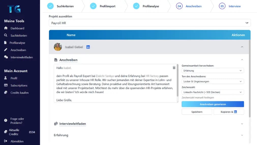 Screenshot: Kandidat:innen anschreiben