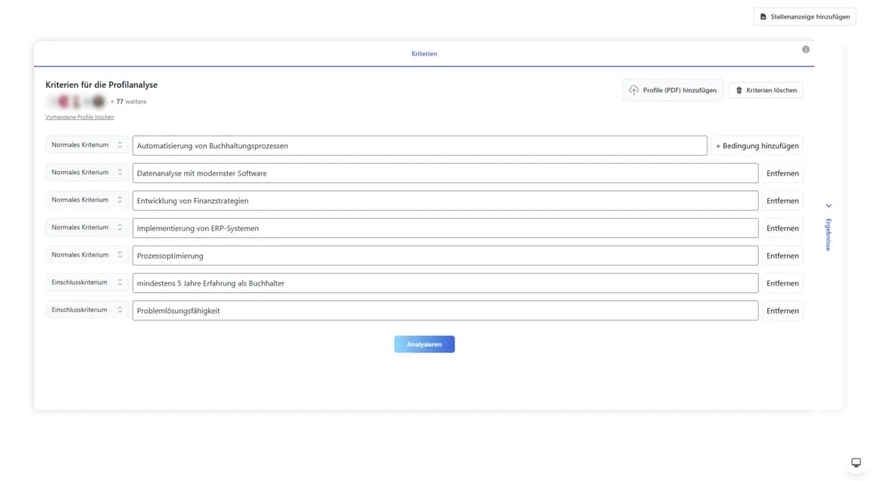 Screenshot: Stellenprofil anlegen & Anforderungen festlegen