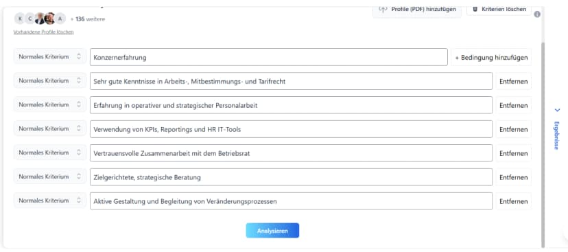 Strategische Suchkriterien in Talentigo